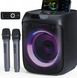 AMT Zestaw Karaoke 400W Głośnik Bluetooth + 2 Mikrofony Bezprzewodowe LED