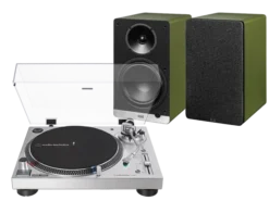 Audio-Technica AT-LP120X-USB (srebrny) + ConneX DCB61 (oliwkowy)