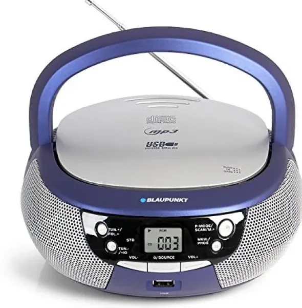 Blaupunkt B 4 BL Boombox z radiem PLL/odtwarzacz CD/MP3/USB (erp2, wyświetlacz LCD, podświetlenie) Niebieski B 4 PLL BL