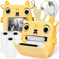 Drukarka DRUKUŚ 3.0 PRO ZÓŁTY JELONEK MINI APARAT DRUKARKA TERMICZNA 3 ROLKI ZESTAW