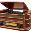 Dual NR 50 DAB gramofon w stylu vintage (radio UKW/DAB(+), odtwarzacz CD/MP3, USB, kaset, wejście AUX, funkcja Direct Encoding, pilot) nostalgiczny odtwarzacz z adapterem brązowy 4260136672946