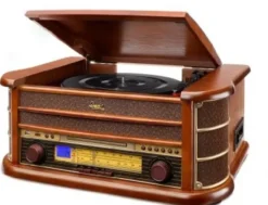 Dual NR 50 DAB gramofon w stylu vintage (radio UKW/DAB(+), odtwarzacz CD/MP3, USB, kaset, wejście AUX, funkcja Direct Encoding, pilot) nostalgiczny odtwarzacz z adapterem brązowy 4260136672946