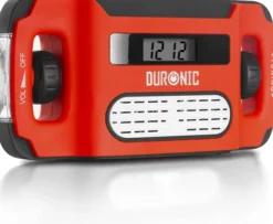 Duronic APEX Radio pogodowe z wyświetlaczem i latarką | zasilane solarnie dynamo lub USB | przenośne radio turystyczne na korbkę solarne z zegarem |..