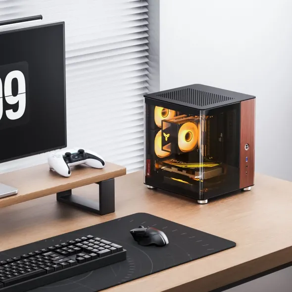 Jonsbo TK-0 PC Gehäuse, Mini-Tower, Mini-ITX, Tempered Glass, Holz - schwarz
