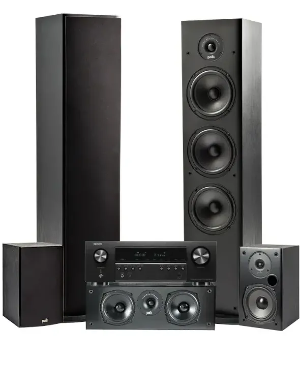 Kino domowe Denon Zestaw kina domowego AVR-S670H + Polk Audio T50/T30/T15, Kolor: Czarny