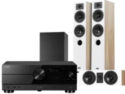 Kino domowe Yamaha RX-A2A (czarny) + Diva 5 (dąb)+ Diva 7 (dąb) + Basso 880 (czarny)