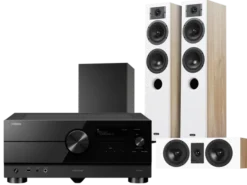 Kino domowe Yamaha RX-A4A (czarny) +Diva 5 (dąb) + Diva 7 (dąb) + Basso 880 (czarny)