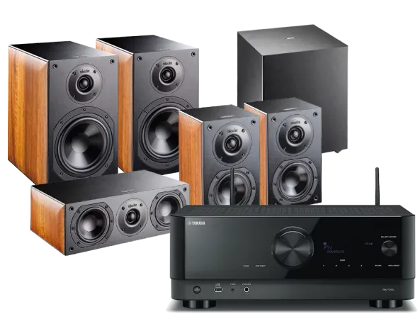 Kino domowe Yamaha RX-V4A (czarny) + Nota 260 (orzech) + Nota 740 (orzech) + Nota 240 (orzech) + BASSO 840 (czarny)