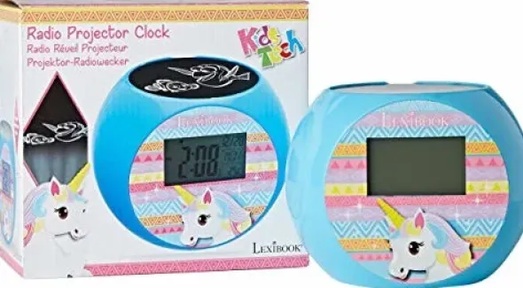 Lexibook Einhorn Unicorn Projektor-Radiowecker, Soundeffekte, Batterien, Blau, RL975UNI