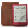 LURESKO Skórzane etui na ebook Pocketbook Touch Lux 4/5 (magnes płaski)(brązowy vintage , biała nić)