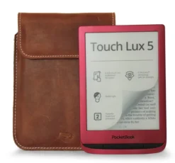 LURESKO Skórzane etui na ebook Pocketbook Touch Lux 4/5 (magnes płaski)(brązowy vintage , biała nić)