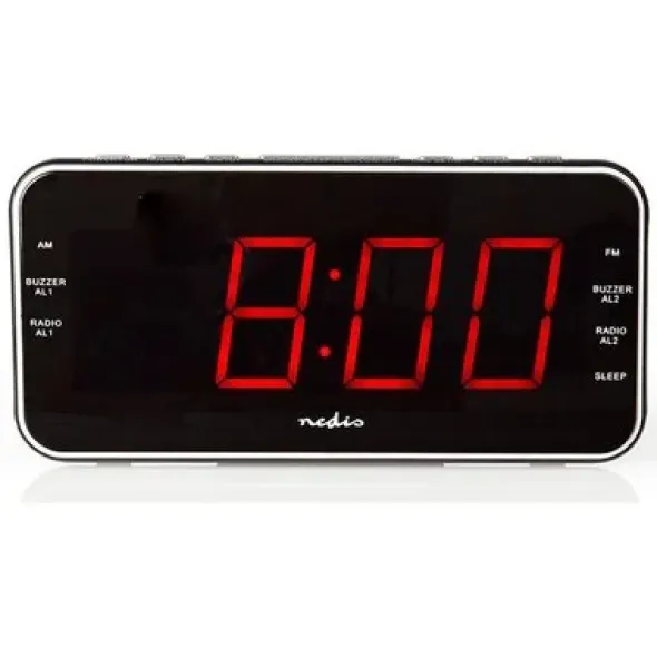 NEDIS Nedis CLAR004BK cyfrowy budzik radiowy | LED 1,8 cala | UKW | 20 wstępnie ustawionych stacji radiowych | powtarzanie budzenia