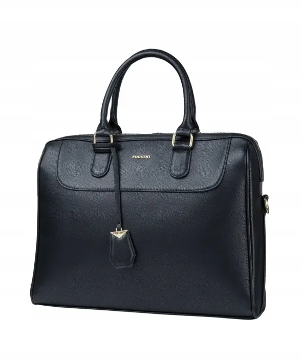 PUCCINI Torba Na Laptopa Damska Czarna z Ozdobnym Brelokiem BAXP00261-1
