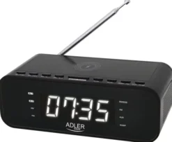 Radiobudzik z ładowarką bezprzewodową Adler AD 1192B Bluetooth AUX - czarny