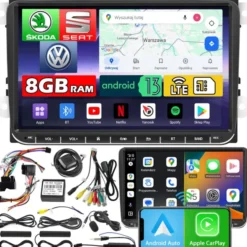 Radio nawigacja do Volkswagen Skoda Seat 2DIN 8GB Bluetooth QLED 9' Android Auto i Apple CarPlay