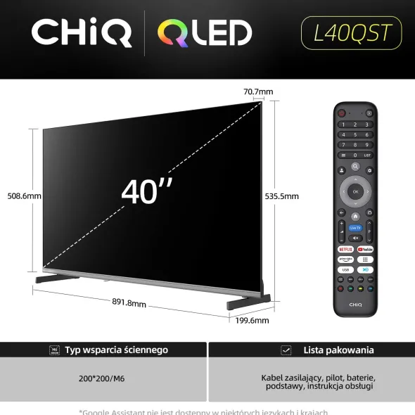 Telewizor CHiQ L40QST TV 40", QLED, Full HD, Google TV