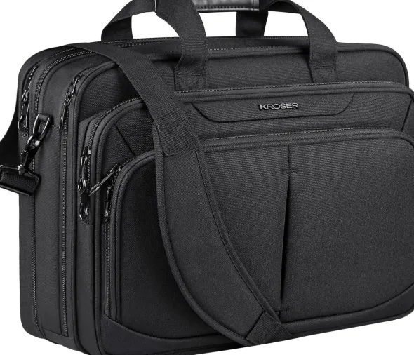 Torba KROSER KROSER Biznesowa torba na laptopa 17,3" rozszerzana pojemna teczka na ramię