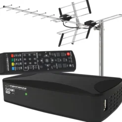Tuner Cyfrowy Esperanza Ev108R Dvb-T/T2 H.265/Hevc + Antena Kierunkowa Vhf/Uhf Mux8 Atd31S